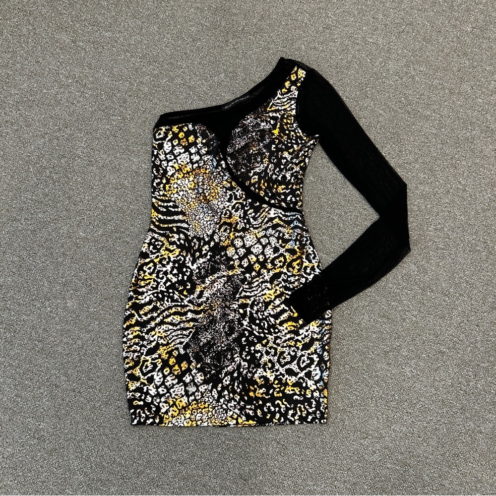 Symphony One Shoulder Black and Gold Dress small